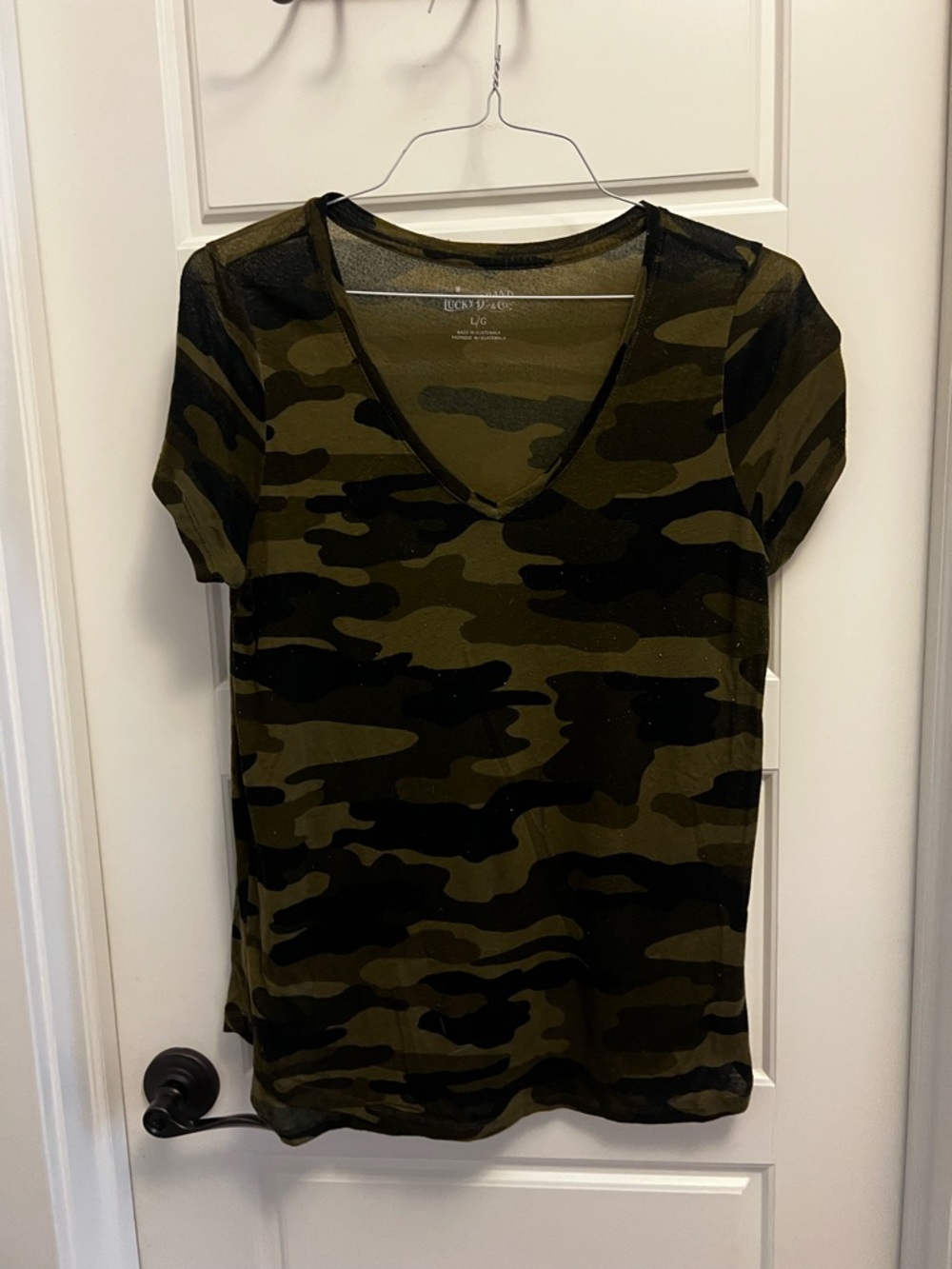 Lucky Brand Olive & Black Camo V-Neck Short Sleeve Tee
